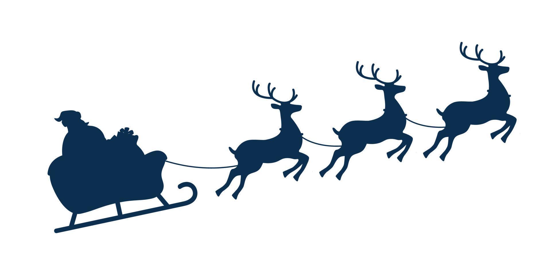 de kerstman Aan slee en zijn rendieren, monochroom silhouet. Kerstmis groet kaart vector illustratie.