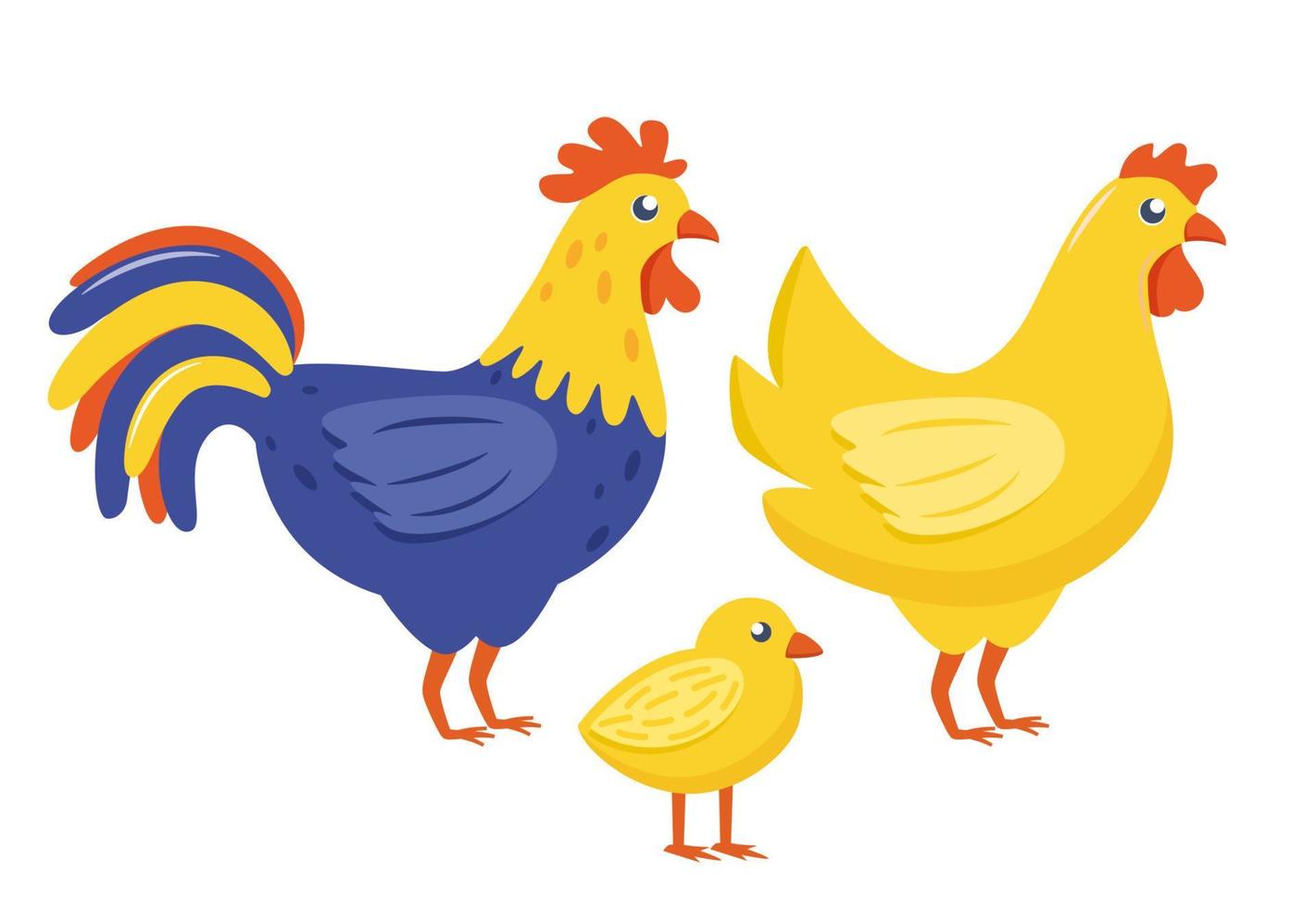 boerderij vogelstand familie. kip, haan, kuiken geïsoleerd Aan wit achtergrond. vector illustratie.