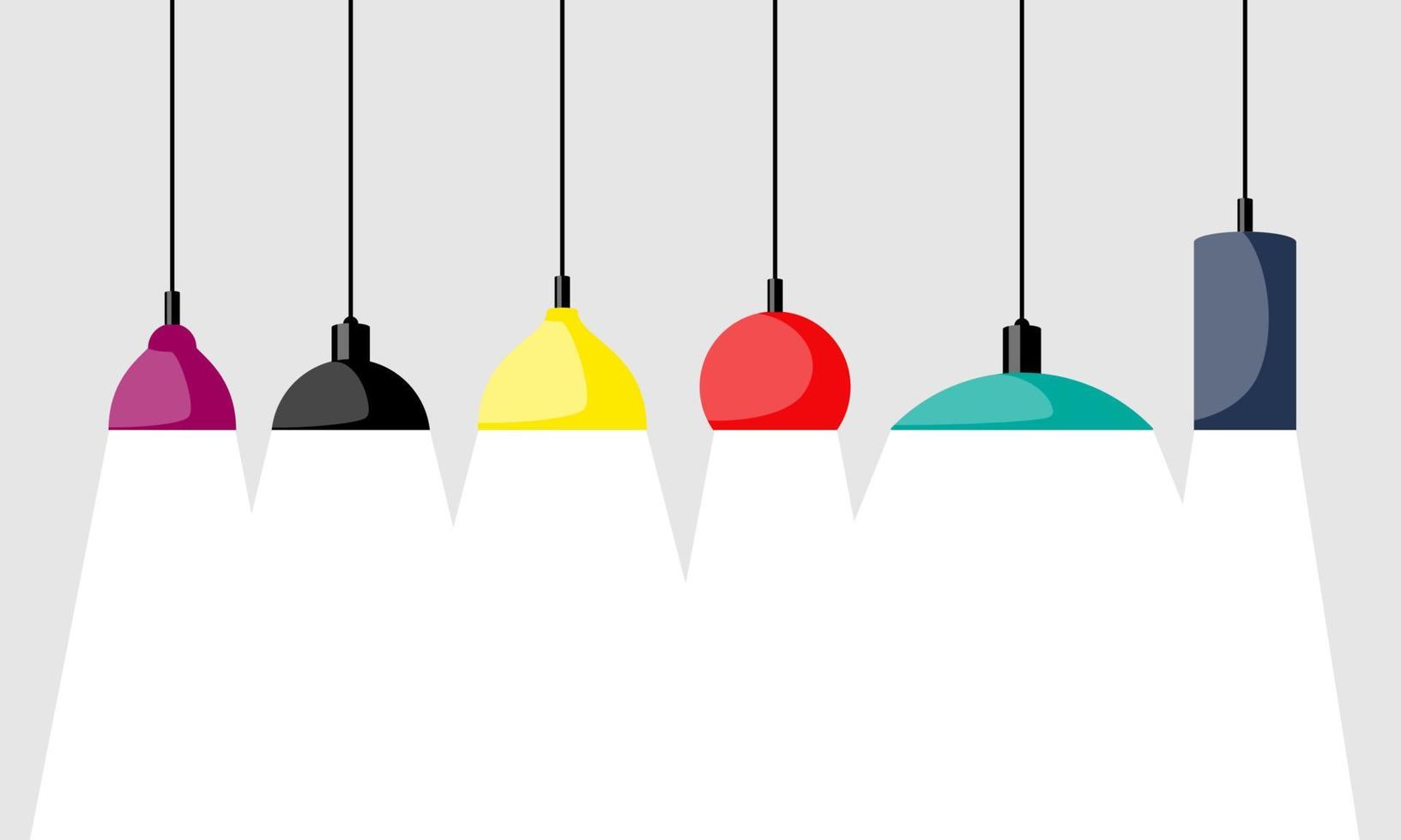 hangende lampen, set. kroonluchters, lampen, bollen - elementen van modern interieur. vector illustratie, geïsoleerd.