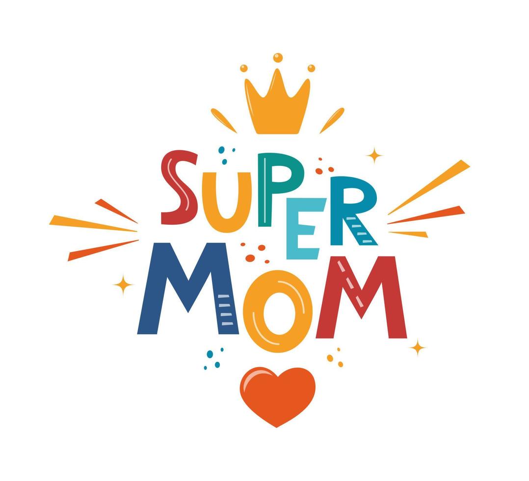 super mama, hand- getrokken illustratie voor moeders dag. hand- getrokken belettering uitdrukking voor poster, logo, groet kaart, banier, schattig tekenfilm afdrukken. vector illustratie.