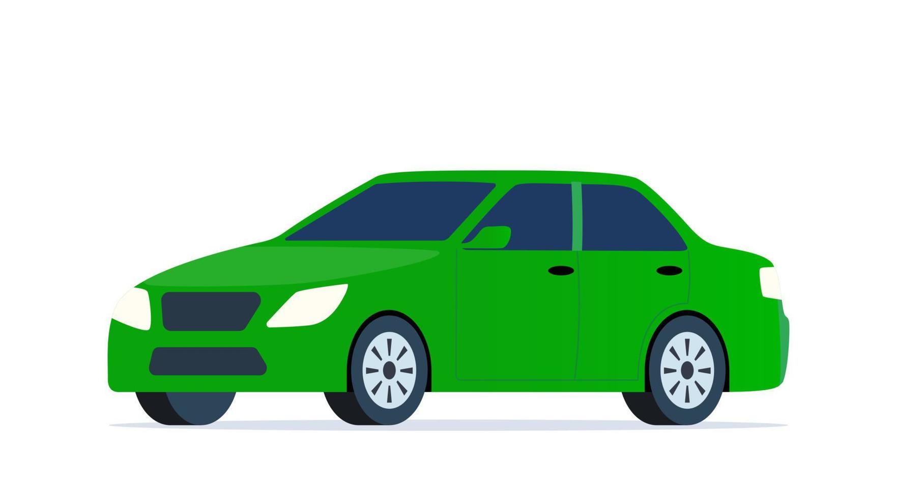 groen auto. stad sport sedan visie van de kant. passagier voertuig. vector illustratie in vlak stijl.
