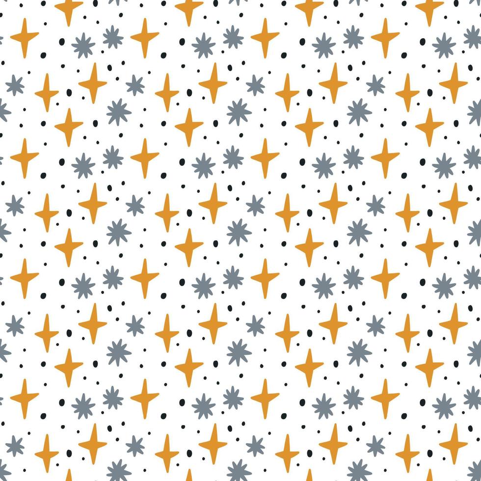 naadloos minimalistische sneeuwvlok ster patroon. tekening schijnen helder baby douche Scandinavisch behang achtergrond. textiel kleding stof ontwerp voor kinderen vector