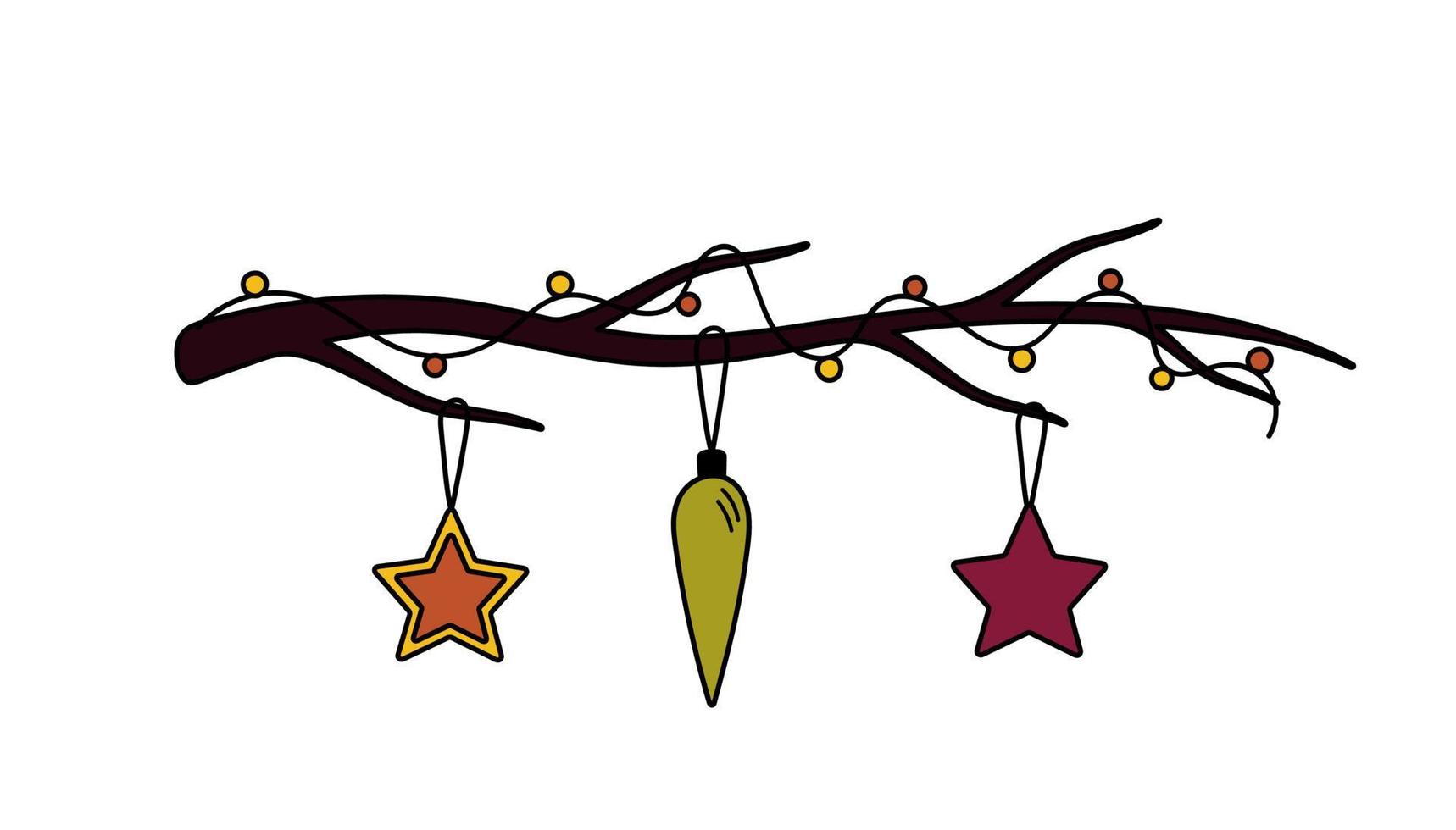 tekening Afdeling met Kerstmis speelgoed en een guirlande. hand- getrokken knus vakantie vector illustratie. Kerstmis ballen sterren