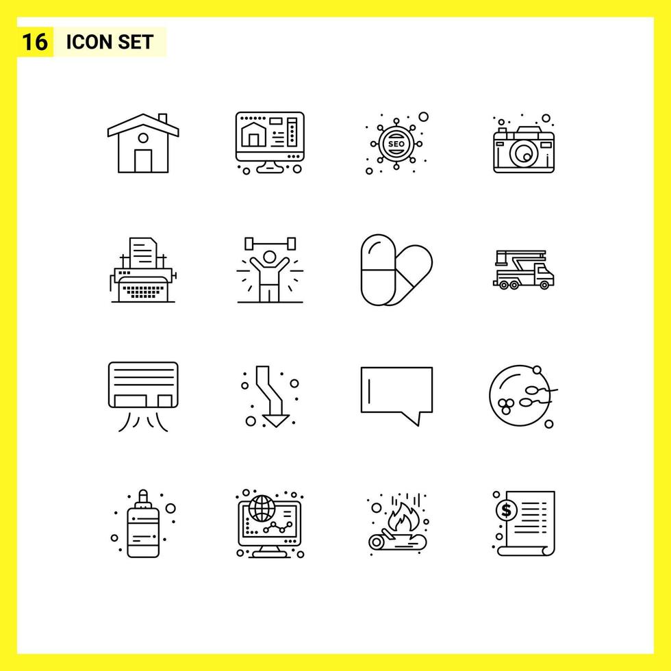 16 creatief pictogrammen modern tekens en symbolen van publiceren typen seo schrijfmachine afbeelding bewerkbare vector ontwerp elementen