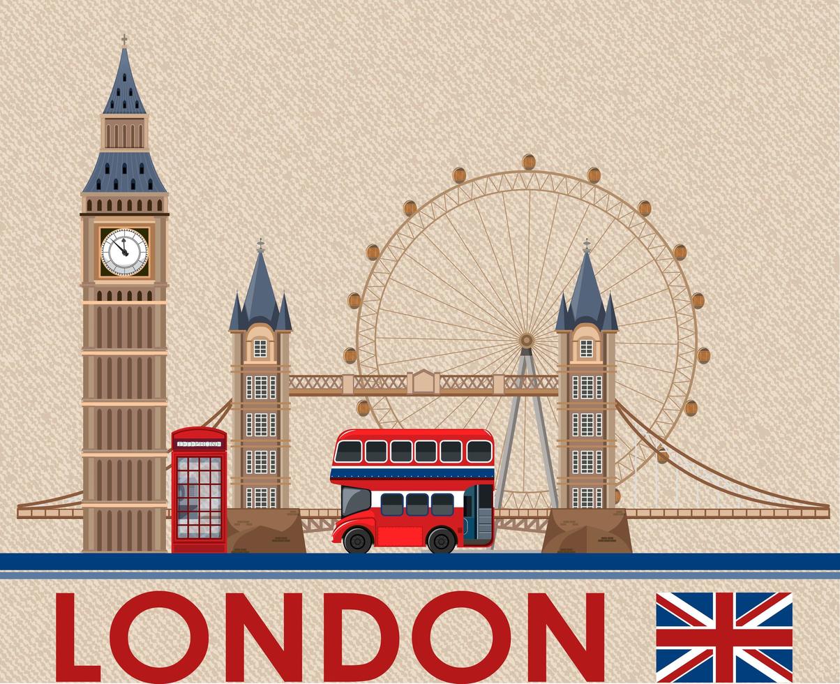 Big Ben London op bruin briefkaartpapier vector