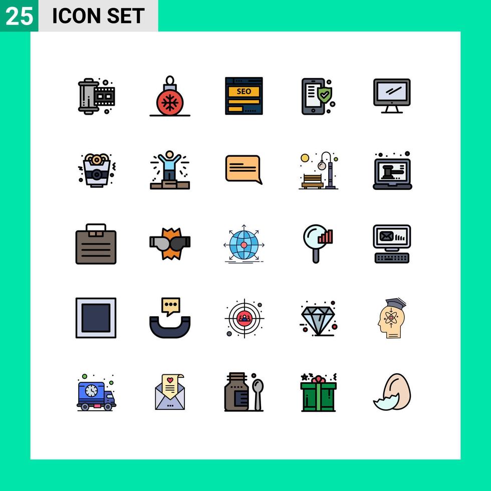 groep van 25 gevulde lijn vlak kleuren tekens en symbolen voor schild verzekering website telefoon seo bewerkbare vector ontwerp elementen