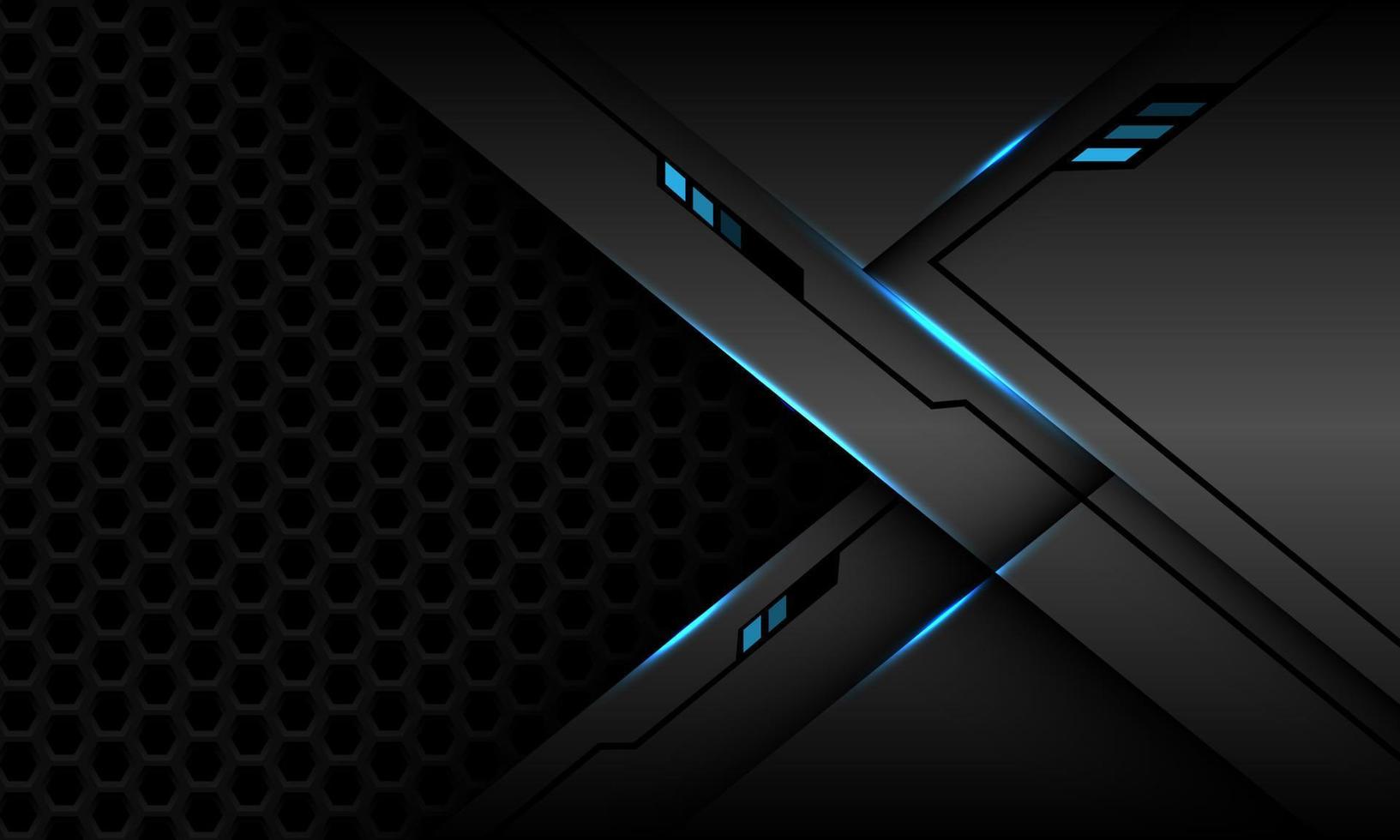 abstract grijs metalen zwart lijn cyber blauw licht meetkundig met donker zeshoek maas ontwerp modern futuristische achtergrond vector