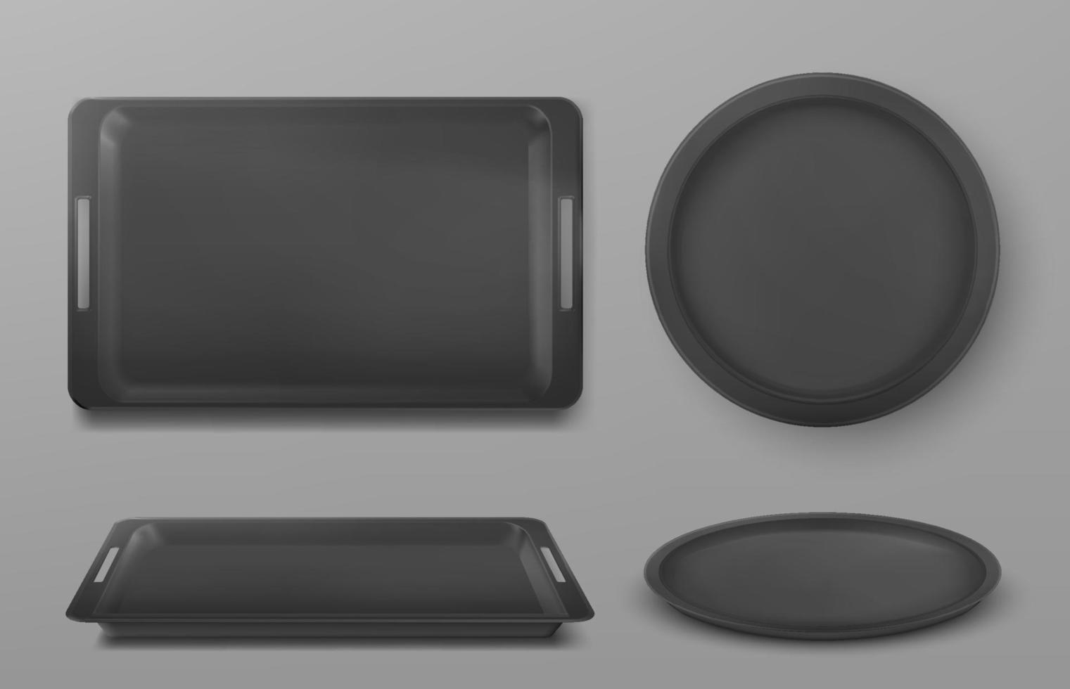 rechthoek en cirkel zwart plastic voedsel dienblad vector