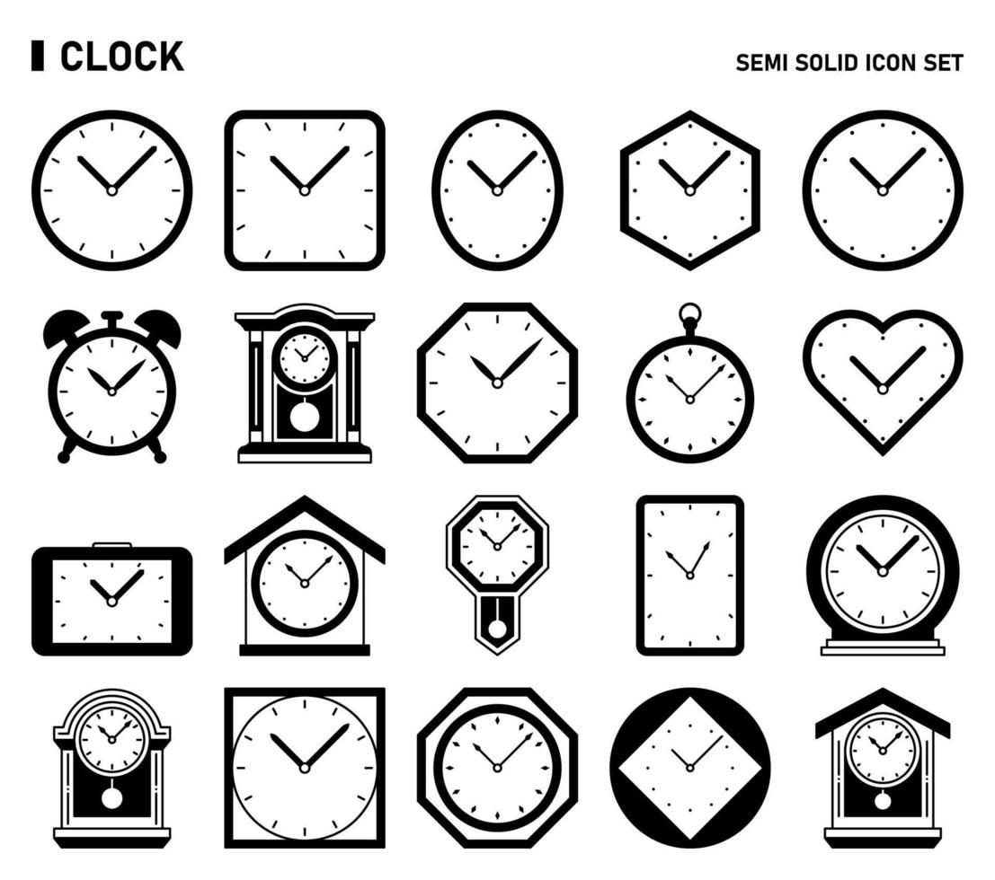 klok en tijd icoon set. semi solide icoon set. vector
