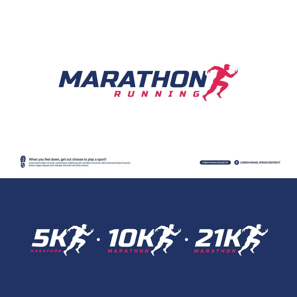 rennen woordmerk logo met schoen afdrukken symbool binnen, negatief sapce rennen club logo sjabloon, 5k, 10k, 21k marathon toernooi doelen, fitheid, atleet opleiding voor leven symbool vector