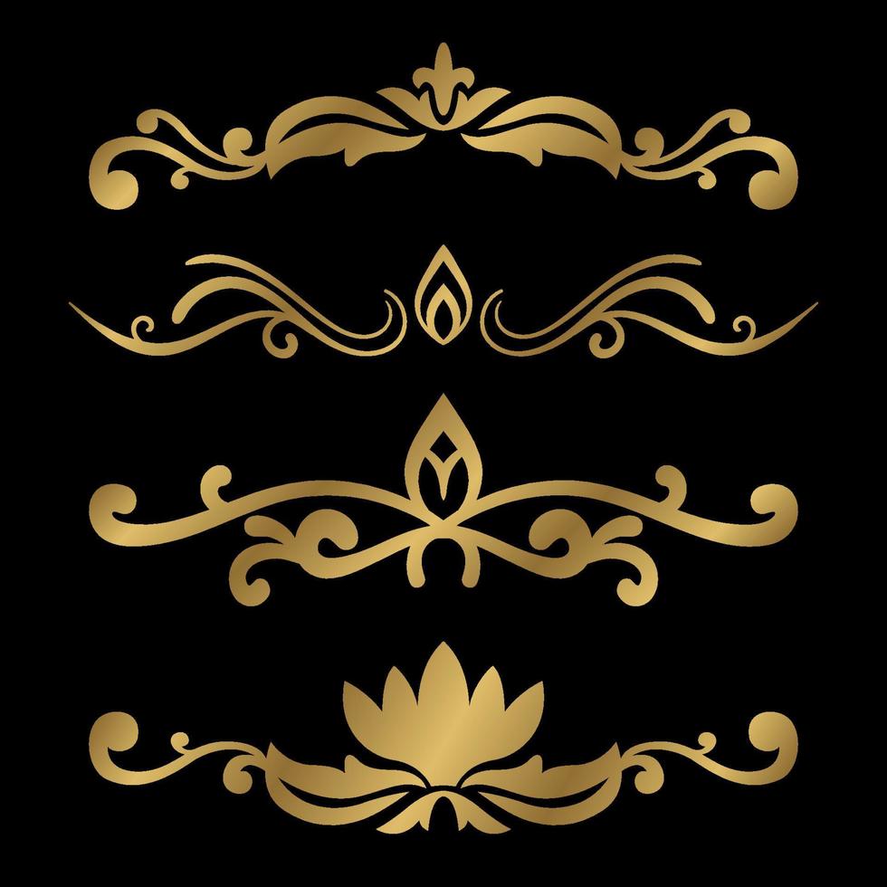reeks van gouden retro wervelingen elegant schoonschrift ornament vector ontwerp