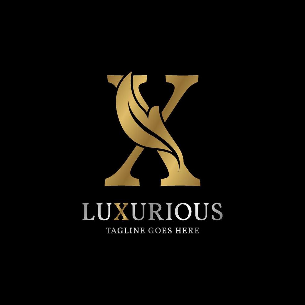 brief X luxueus blad eerste vector logo ontwerp element