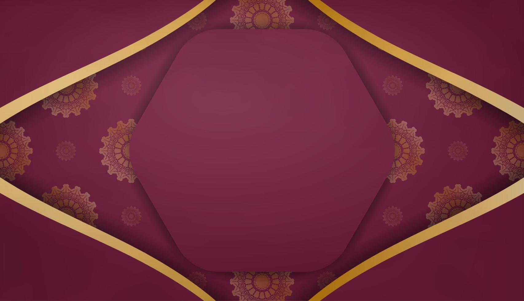 baner van bordeaux kleur met een mandala met goud ornamenten en een plaats voor uw logo vector