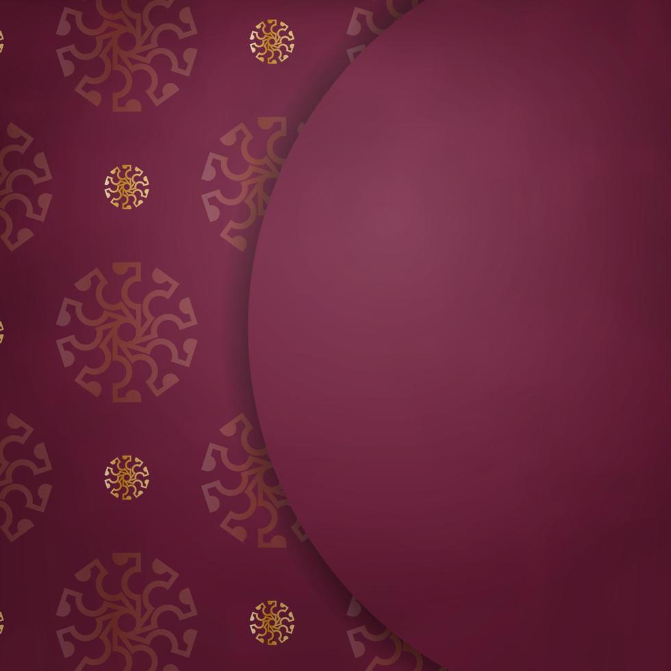 drukklare ansichtkaart in bordeaux kleur met abstract goud patroon. vector