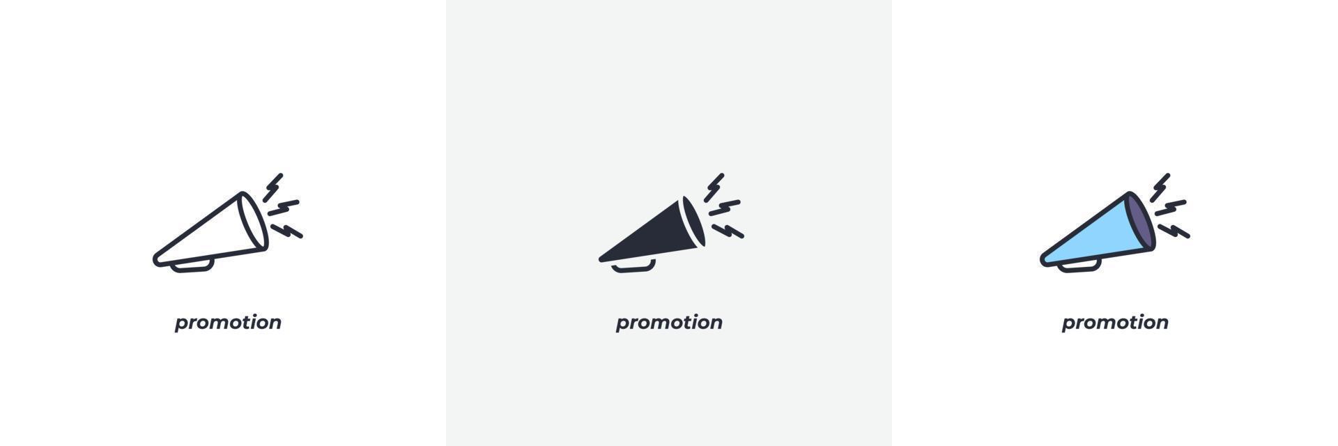 Promotie icoon. lijn, solide en gevulde schets kleurrijk versie, schets en gevulde vector teken. idee symbool, logo illustratie. vector grafiek