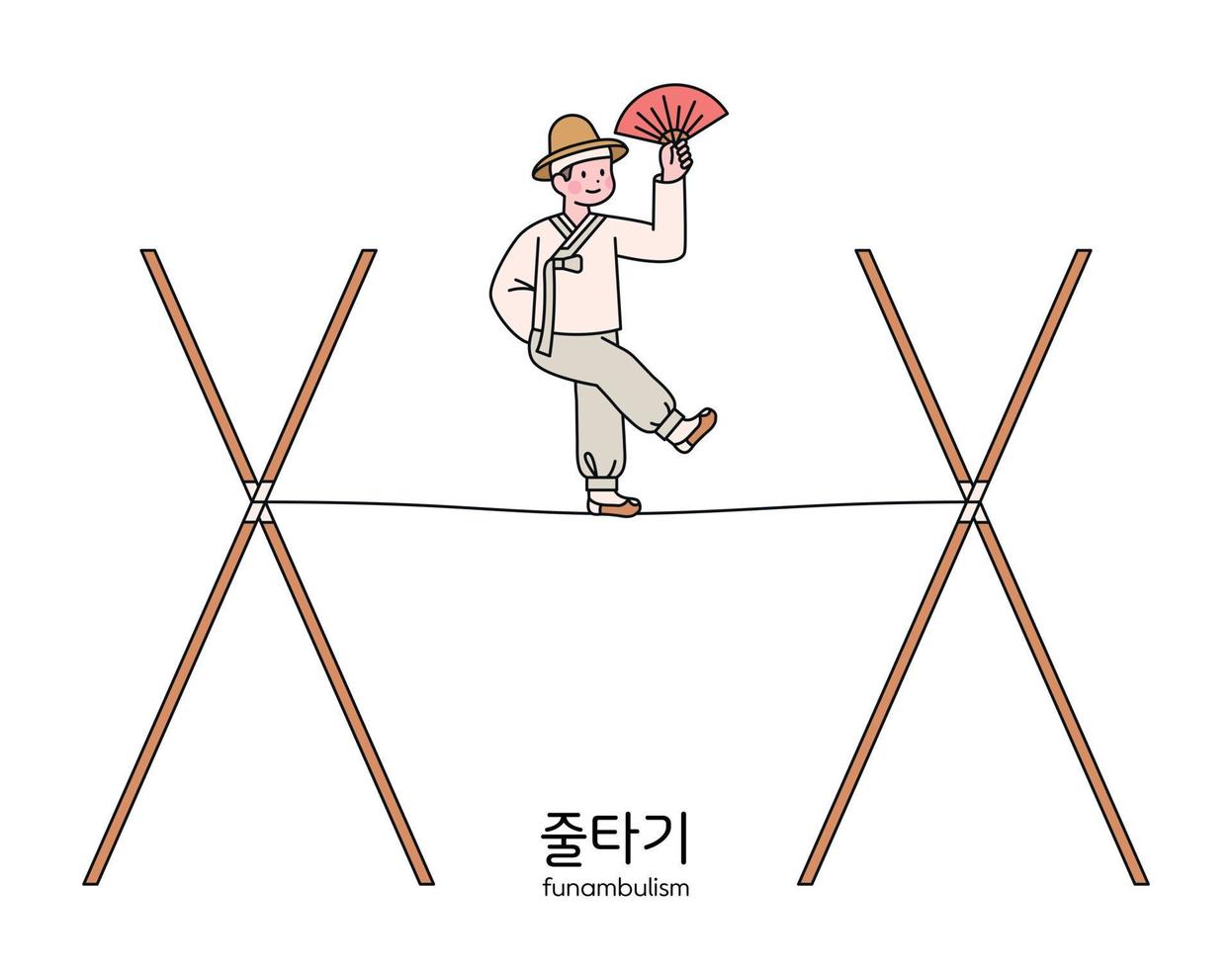 Koreaans traditioneel Speel. een persoon aan het doen touw wandelen, een traditioneel Koreaans circus. vector