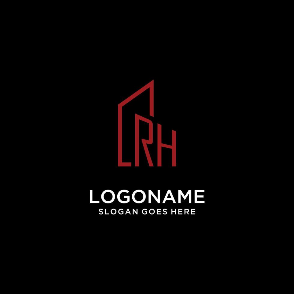 rh eerste monogram met gebouw logo ontwerp vector