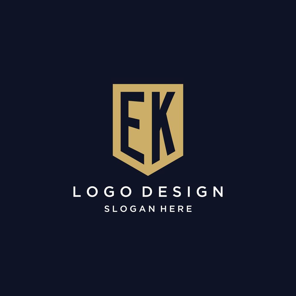 ek monogram initialen logo ontwerp met schild icoon vector