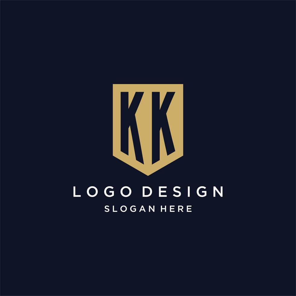 kk monogram initialen logo ontwerp met schild icoon vector