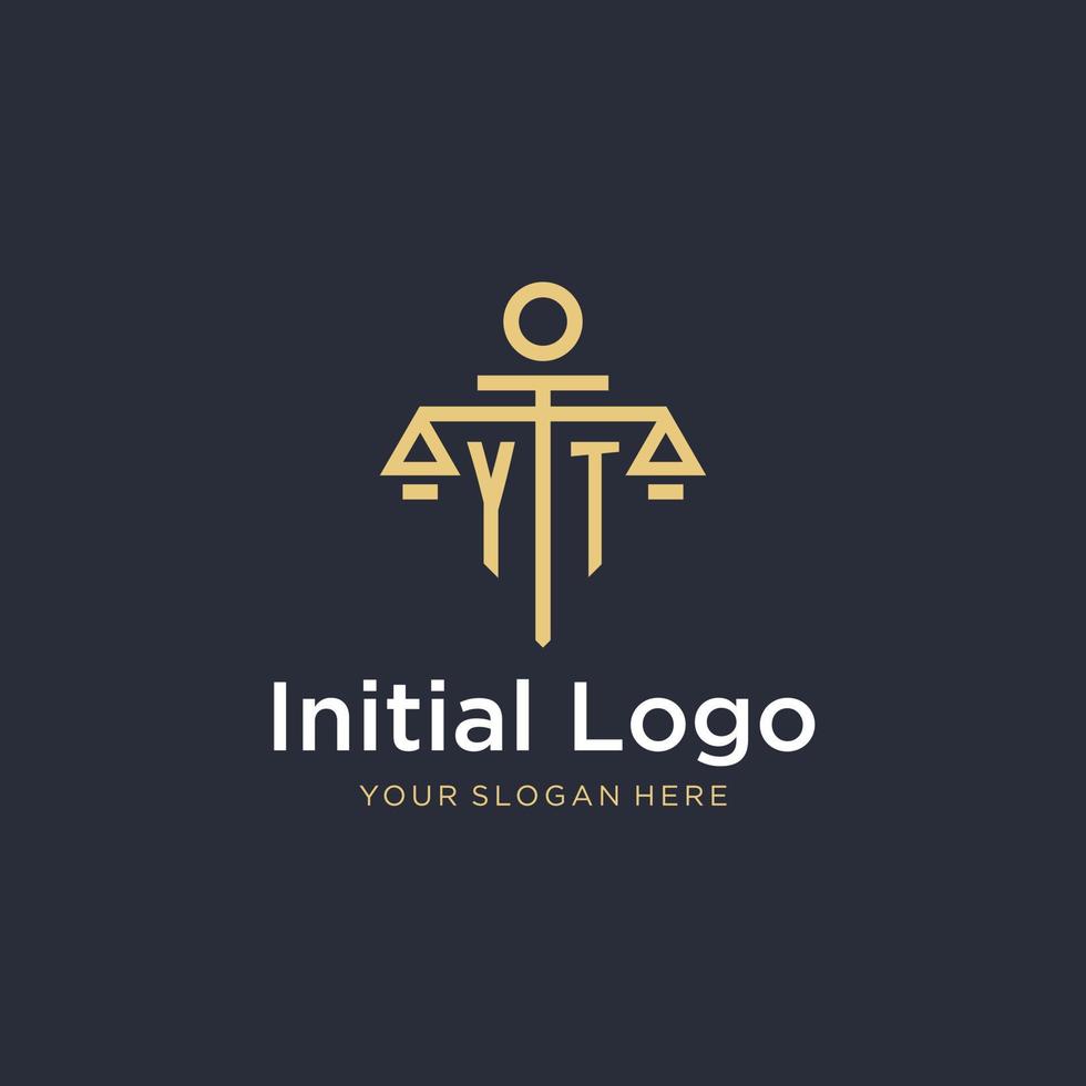 yt eerste monogram logo met schaal en pijler stijl ontwerp vector