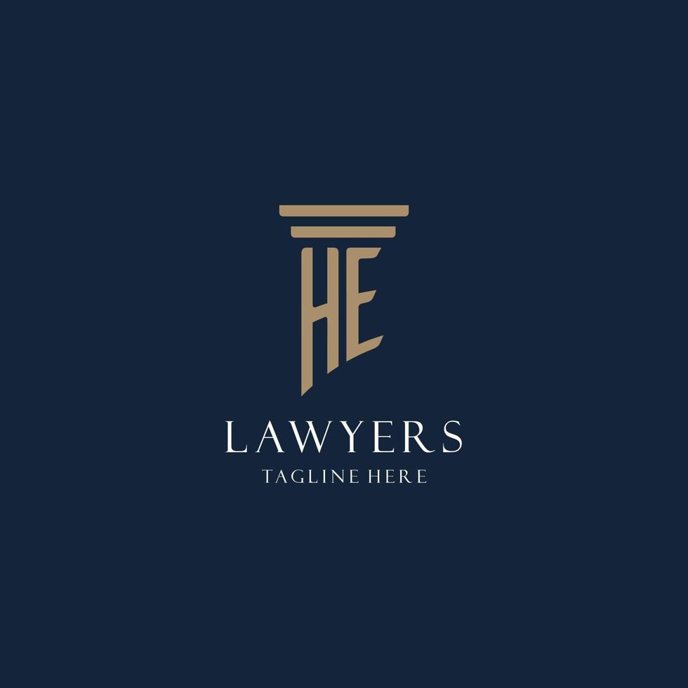 hij eerste monogram logo voor wet kantoor, advocaat, pleiten voor met pijler stijl vector