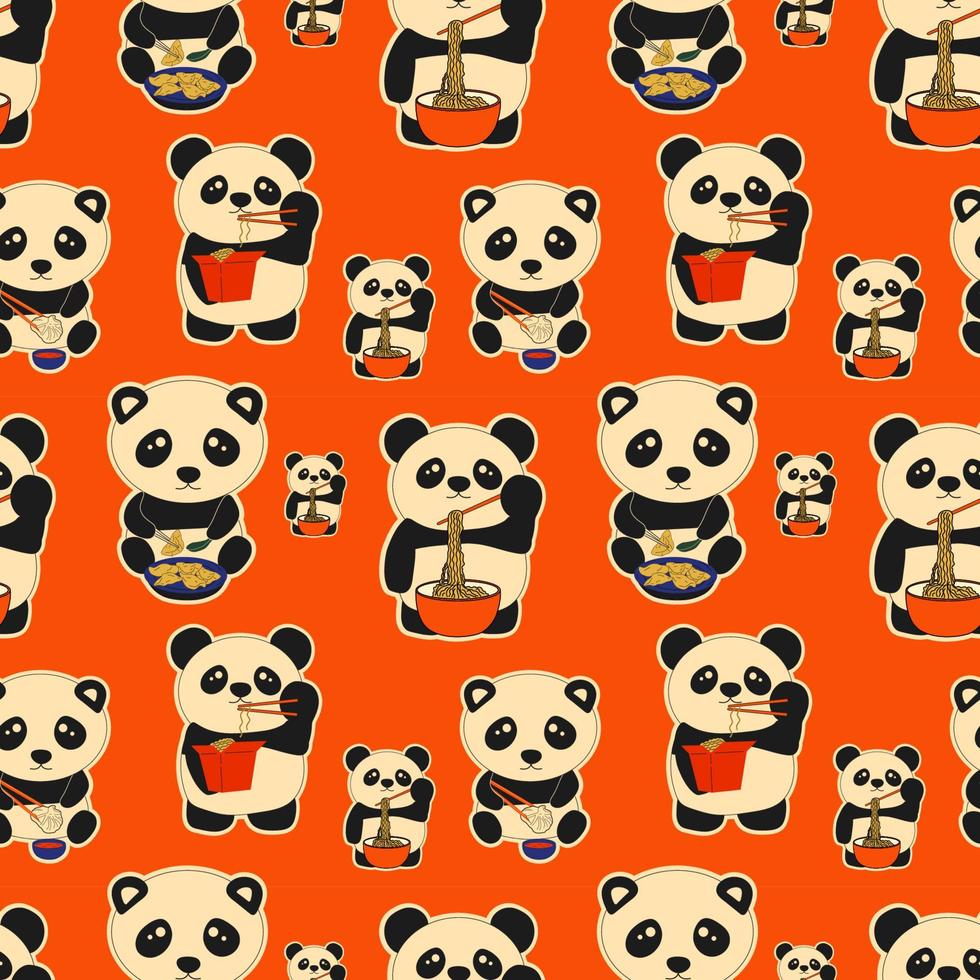 naadloos patroon met reeks van schattig panda's aan het eten afm som tekening. traditioneel Chinese knoedels. illustratie van de kawaii Aziatisch voedsel vector. vector