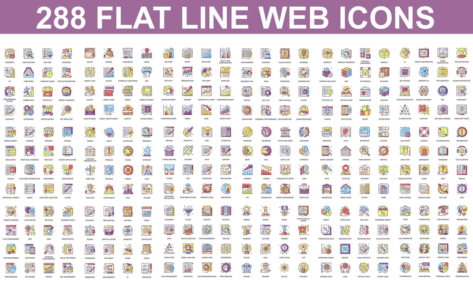 bundel van platte lijn iconen van verschillende concepten vector