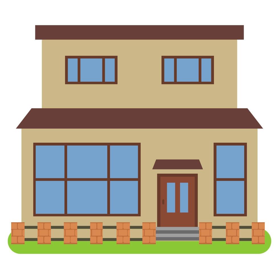 privaat huis met een oranje dak en geel muren Aan een wit achtergrond. vector illustratie.