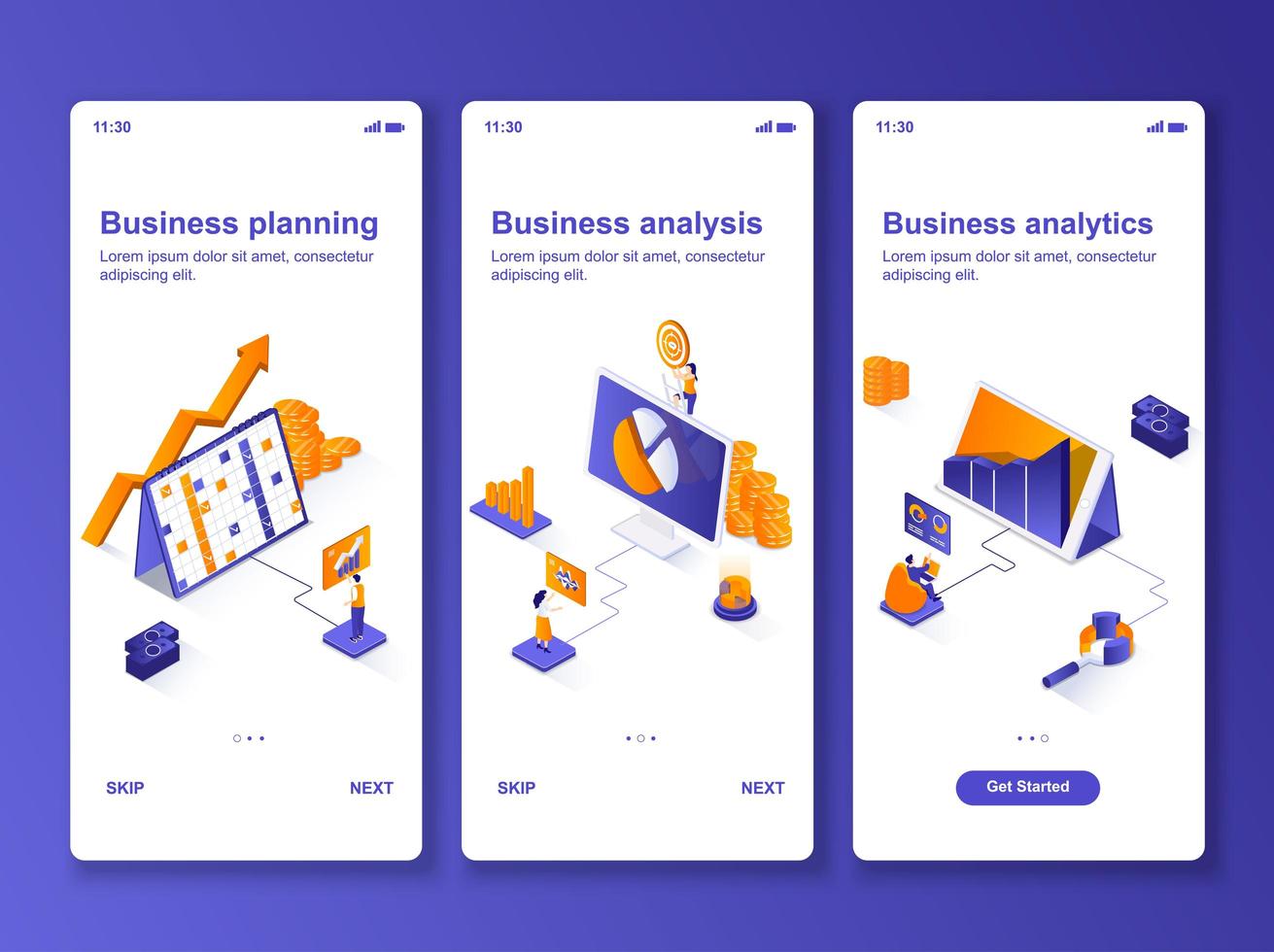 business analytics isometrische gui-ontwerpkit vector