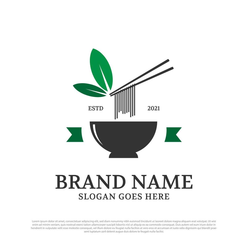 natuur veganistisch voedsel noodle logo ontwerp inspiratie, Chinese voedsel logo merk vector