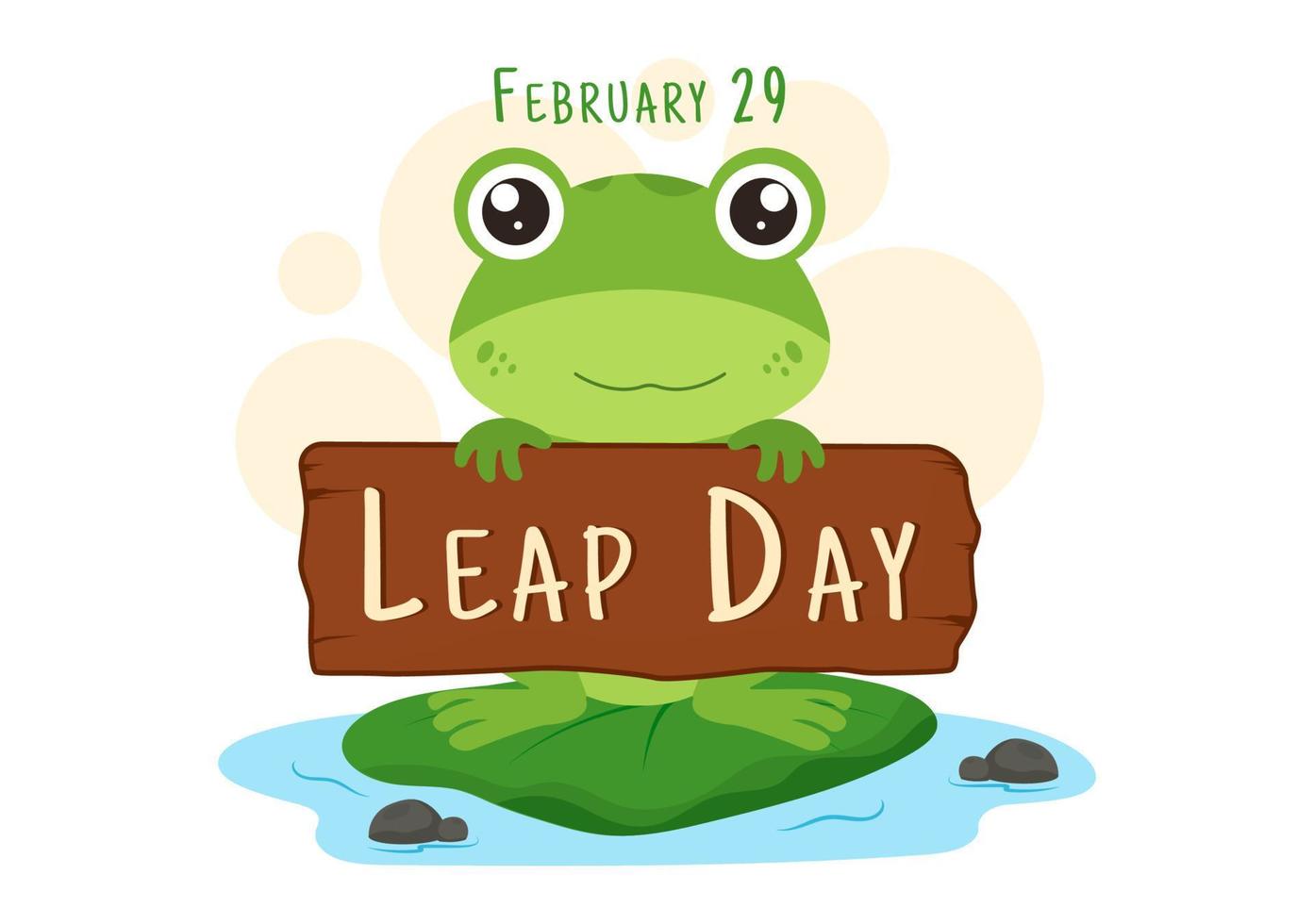 gelukkig sprong dag Aan 29 februari met schattig kikker in vlak stijl tekenfilm hand- getrokken achtergrond Sjablonen illustratie vector