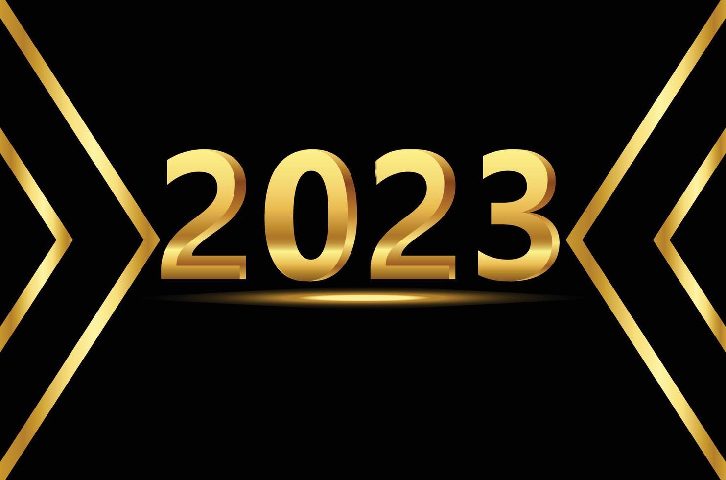 mooi gouden gelukkig nieuw jaar 2023 in zwart achtergrond met gouden schaduw vector