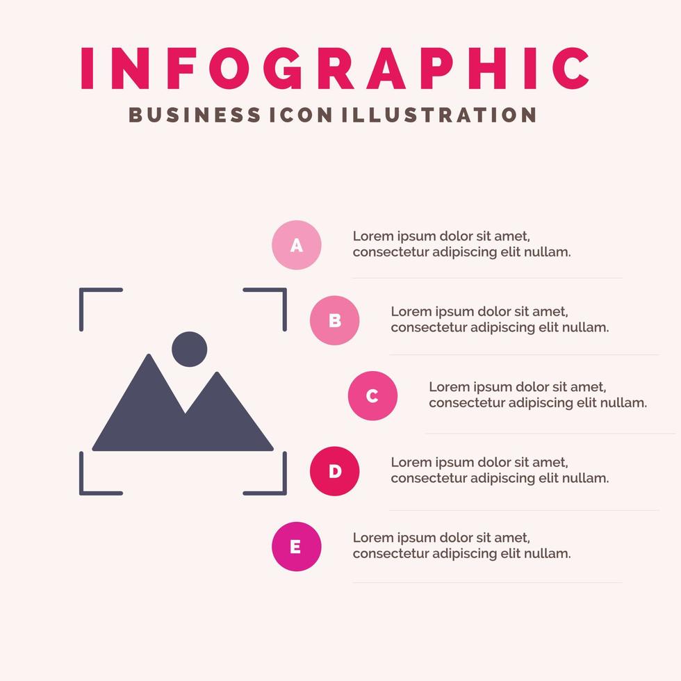 Bijsnijden focus foto fotografie solide icoon infographics 5 stappen presentatie achtergrond vector