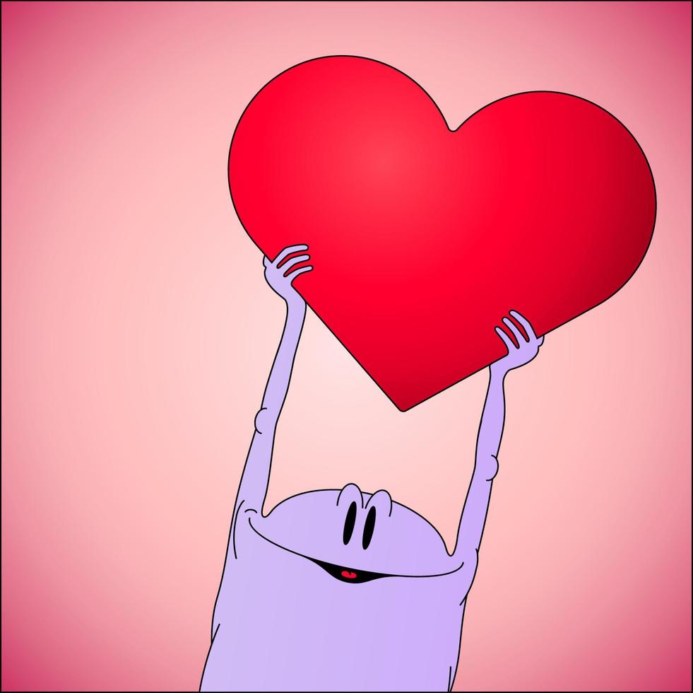 valentijnsdag dag kaart met karakter Holding hart teken vector