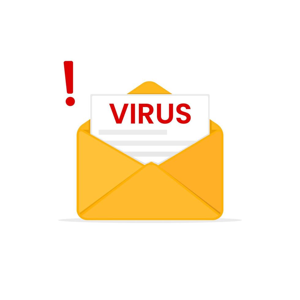 de envelop geopend met malware. anti-malware software. een e-mail met malware. vector illustratie.