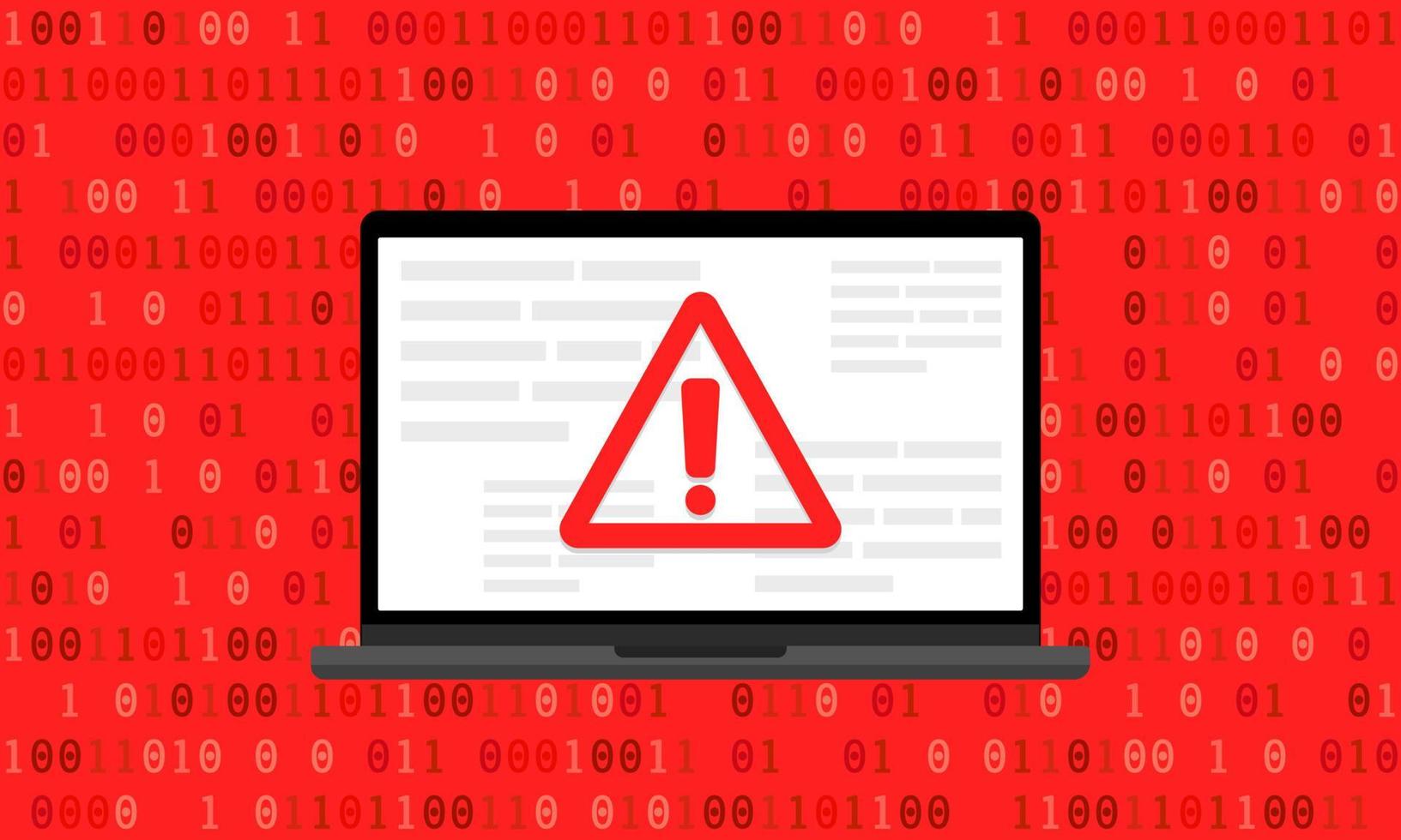 laptop alarm voor virussen, malware, oplichting, en online fraude. vector illustratie.