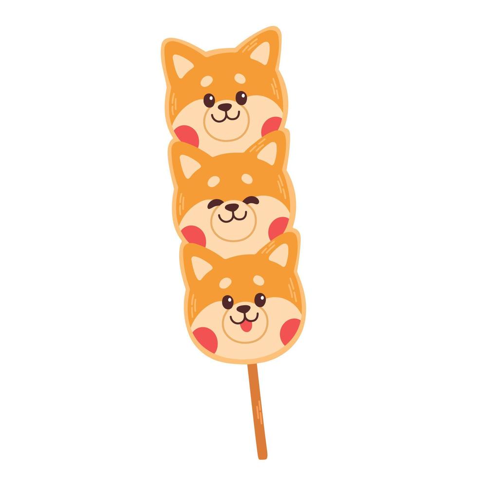 dango Japans traditioneel toetje geïsoleerd Aan wit. Hanami dango toetje in het formulier van shiba inu vector