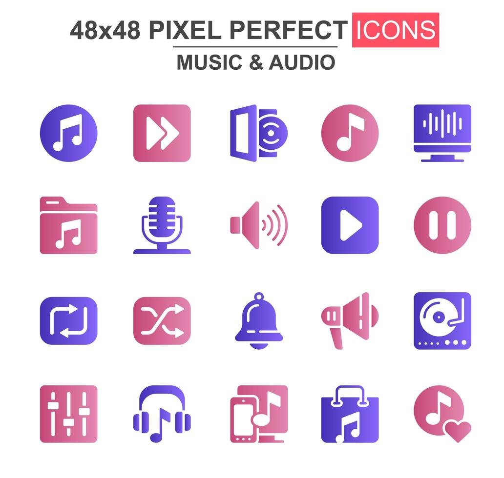 muziek en audio glyph icon set vector