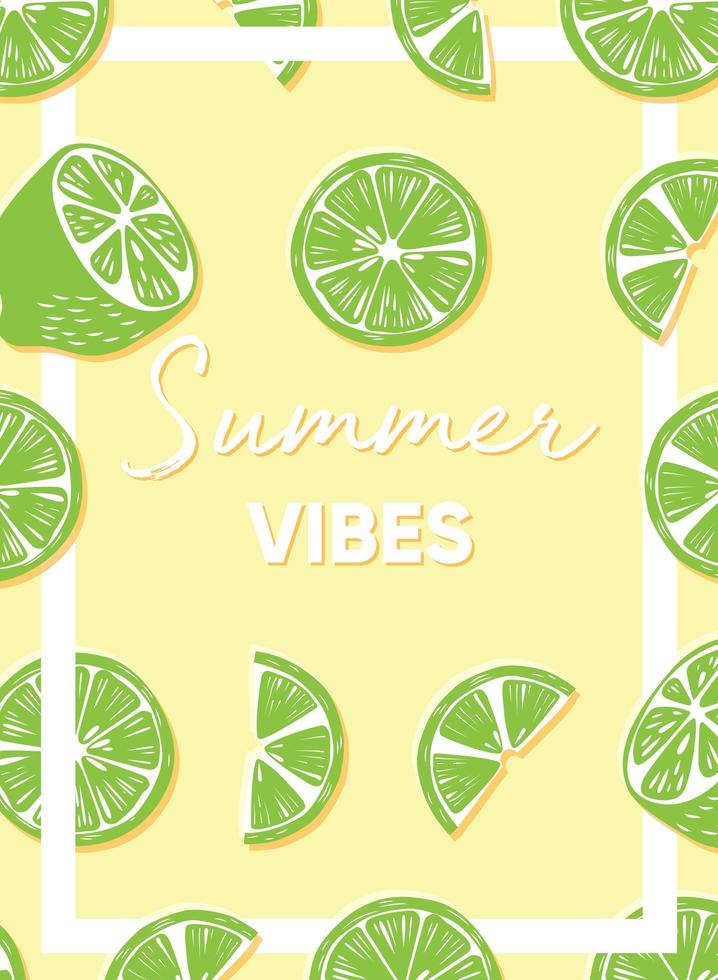 zomer vibes typografie en vers fruit limoen poster vector