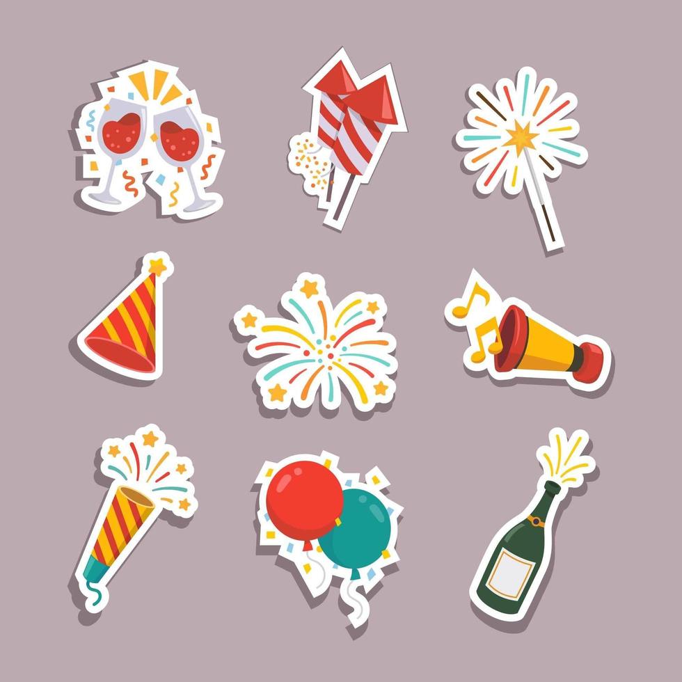 set nieuwjaarsstickers vector