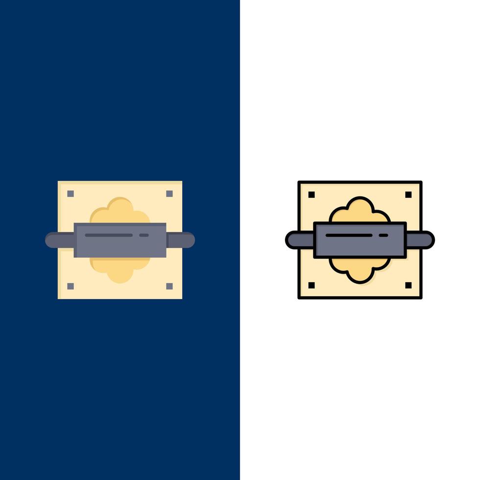 rollend pin brood keuken pictogrammen vlak en lijn gevulde icoon reeks vector blauw achtergrond
