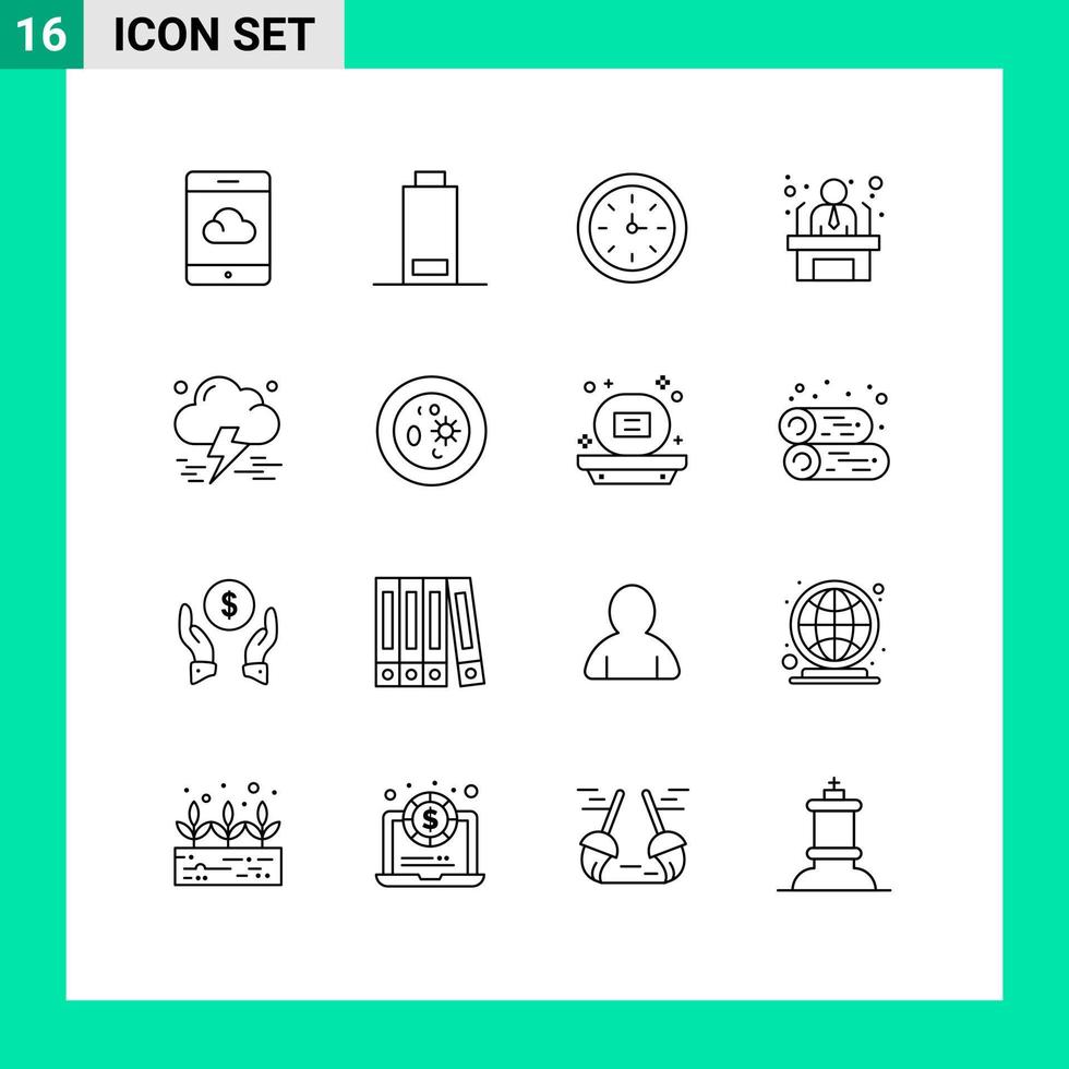 voorraad vector icoon pak van 16 lijn tekens en symbolen voor onweersbui verzekering snelheidsmeter wolk arbeider bewerkbare vector ontwerp elementen