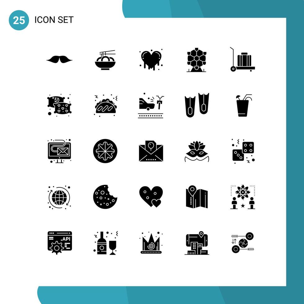 reeks van 25 modern ui pictogrammen symbolen tekens voor hoofdkussen bagage Chinese monument atomium bewerkbare vector ontwerp elementen