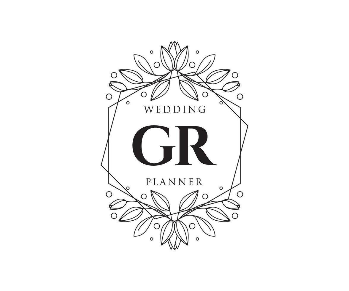 gr initialen brief bruiloft monogram logos verzameling, hand- getrokken modern minimalistisch en bloemen Sjablonen voor uitnodiging kaarten, opslaan de datum, elegant identiteit voor restaurant, boetiek, cafe in vector