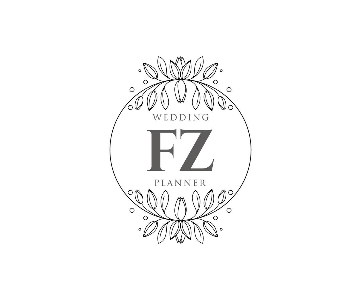 fz initialen brief bruiloft monogram logos verzameling, hand- getrokken modern minimalistisch en bloemen Sjablonen voor uitnodiging kaarten, opslaan de datum, elegant identiteit voor restaurant, boetiek, cafe in vector