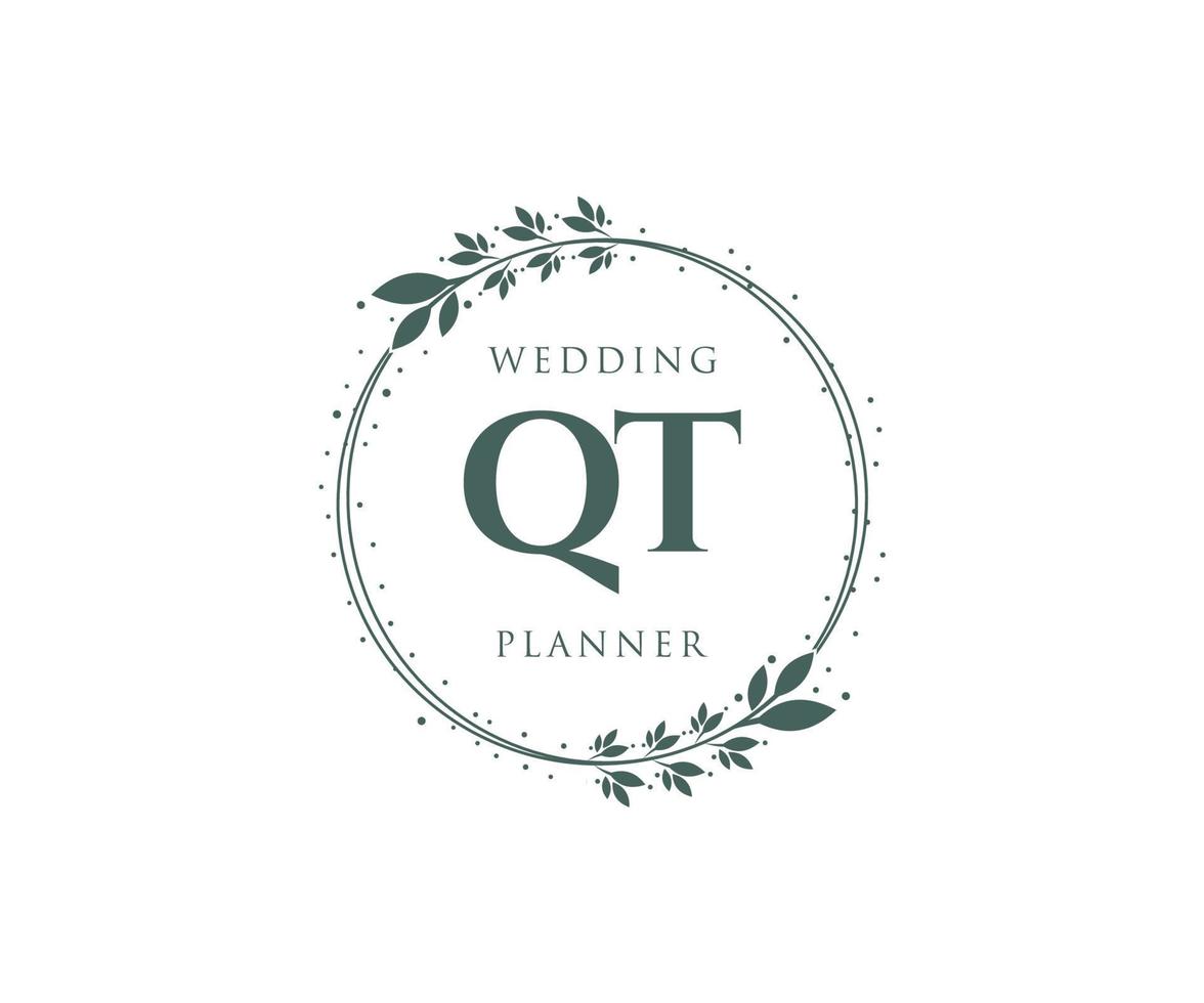 qt initialen brief bruiloft monogram logos verzameling, hand- getrokken modern minimalistisch en bloemen Sjablonen voor uitnodiging kaarten, opslaan de datum, elegant identiteit voor restaurant, boetiek, cafe in vector