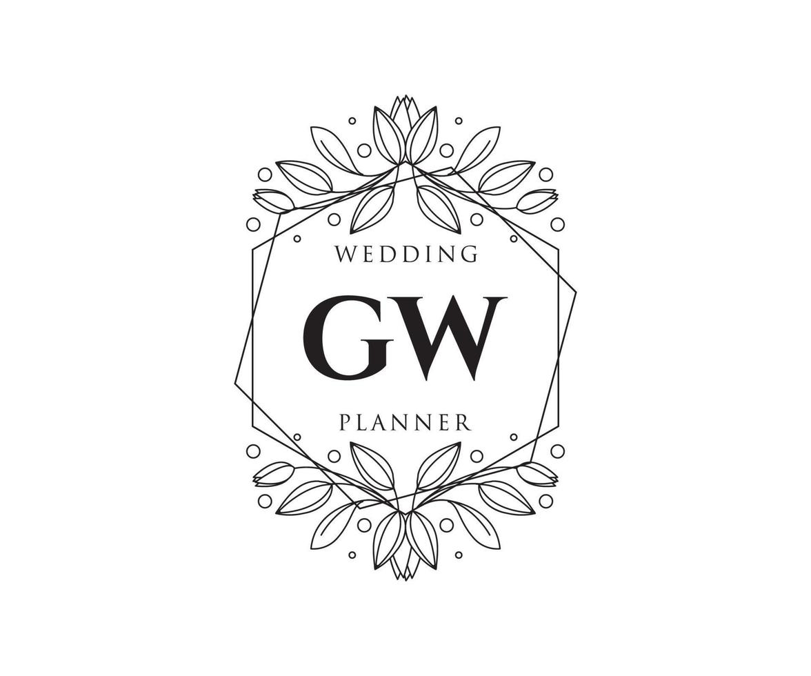 gw initialen brief bruiloft monogram logos verzameling, hand- getrokken modern minimalistisch en bloemen Sjablonen voor uitnodiging kaarten, opslaan de datum, elegant identiteit voor restaurant, boetiek, cafe in vector