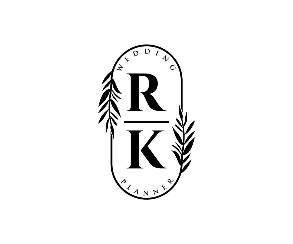 rk initialen brief bruiloft monogram logos verzameling, hand- getrokken modern minimalistisch en bloemen Sjablonen voor uitnodiging kaarten, opslaan de datum, elegant identiteit voor restaurant, boetiek, cafe in vector