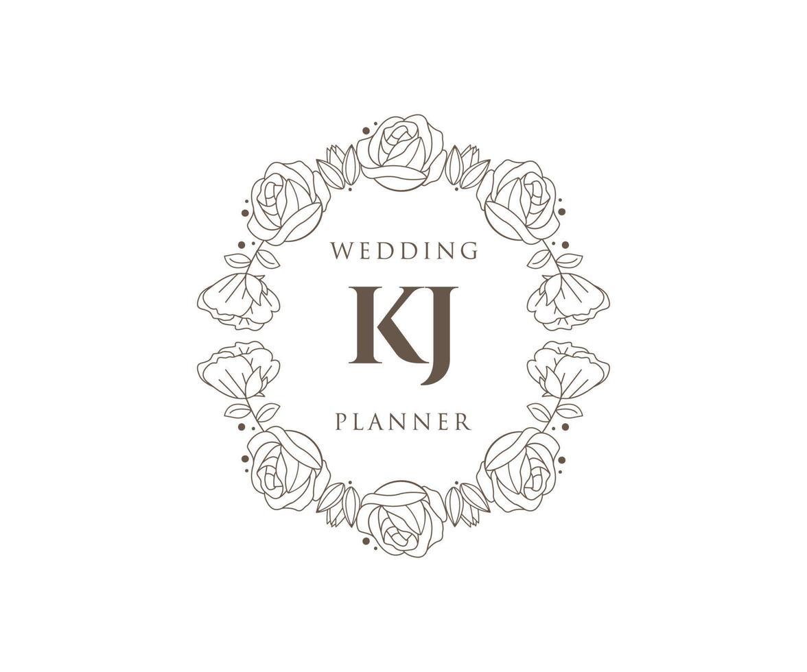 kj initialen brief bruiloft monogram logos verzameling, hand- getrokken modern minimalistisch en bloemen Sjablonen voor uitnodiging kaarten, opslaan de datum, elegant identiteit voor restaurant, boetiek, cafe in vector