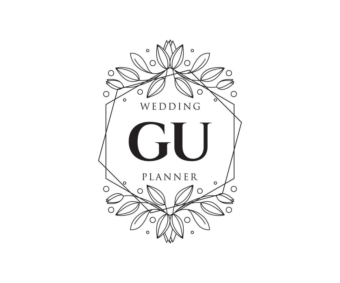 gu initialen brief bruiloft monogram logos verzameling, hand- getrokken modern minimalistisch en bloemen Sjablonen voor uitnodiging kaarten, opslaan de datum, elegant identiteit voor restaurant, boetiek, cafe in vector